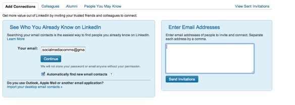 Add connections in LinkedIn screen shot