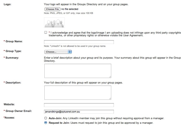 Create a LinkedIn group screen shot