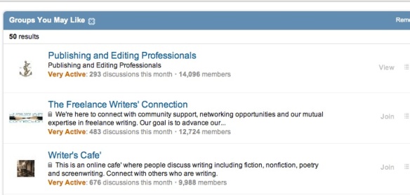 LinkedIn recommended groups screen shot
