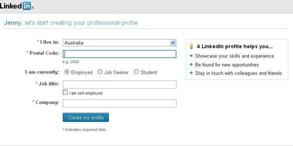 LinkedIn create profile box