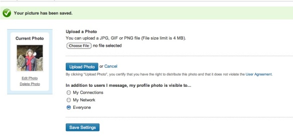 Photo settings in LinkedIn screen shot