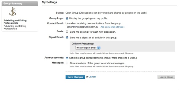 Settings for LinkedIn groups screen shot